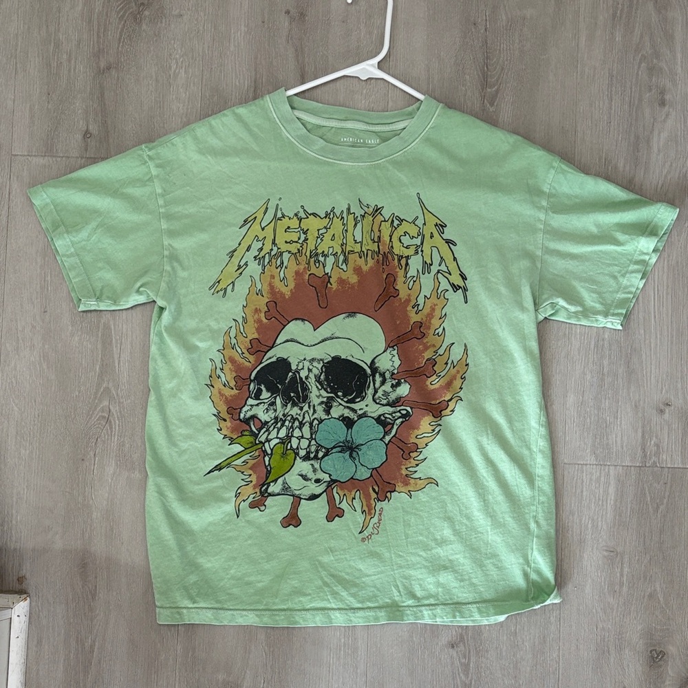 American Eagle Outfitters Light Green Metallica Tee